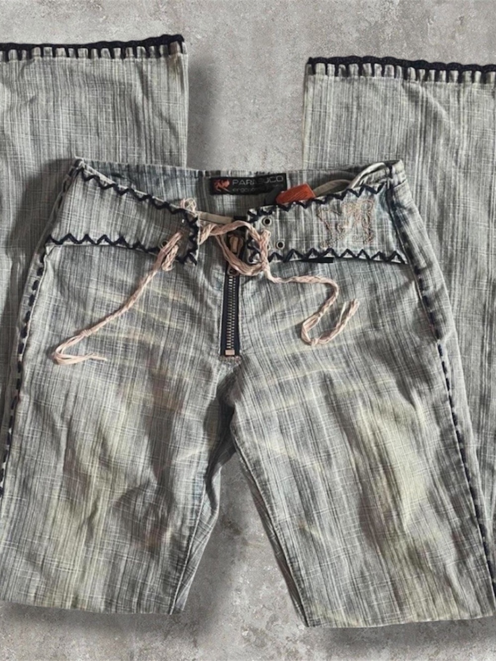 Parasuco Light Gray Stripe Women’s Jeans with Lace-Up Waist